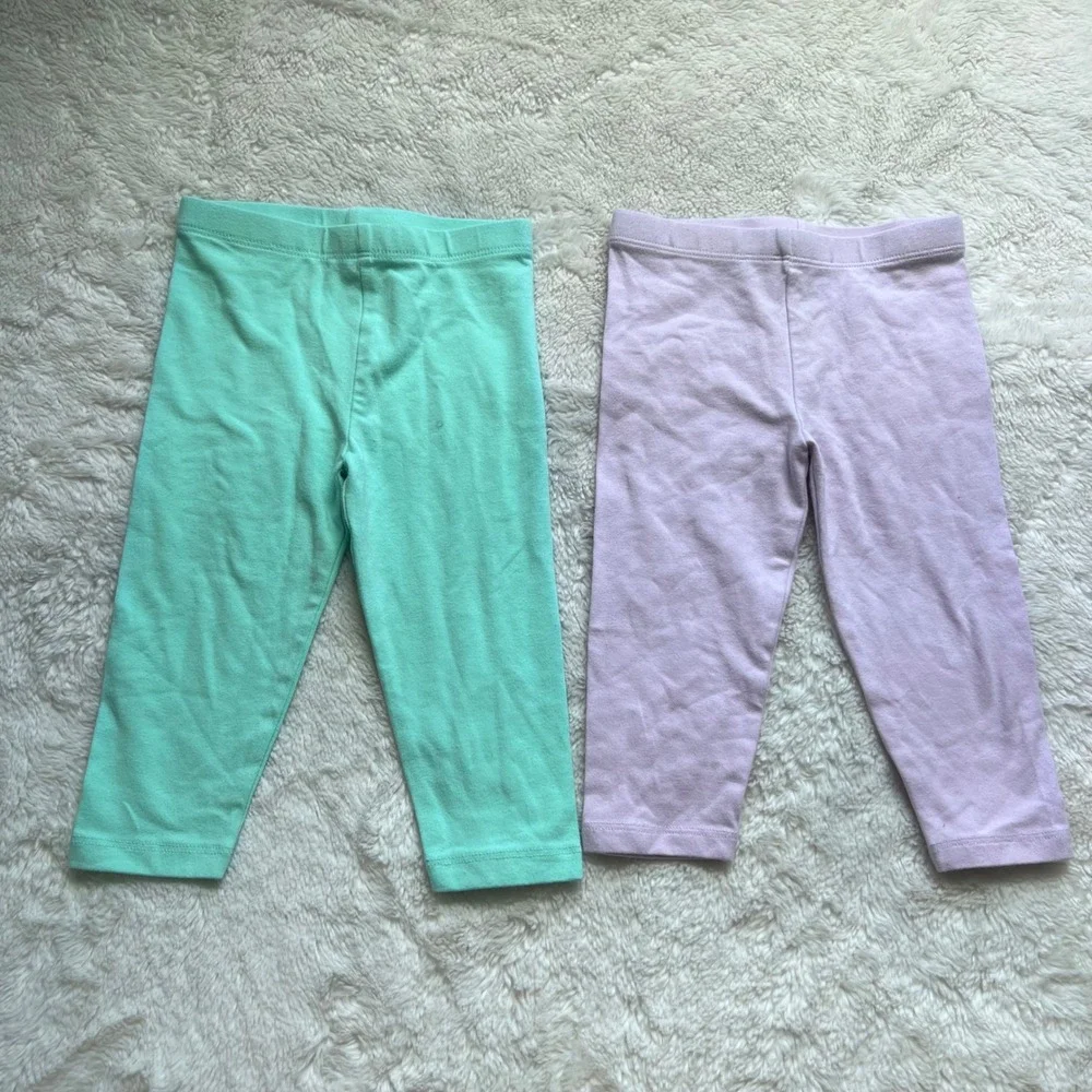 The Childrens Place Girls 3T Leggings 2 Pack Mint Green Lavender Purple Cotton